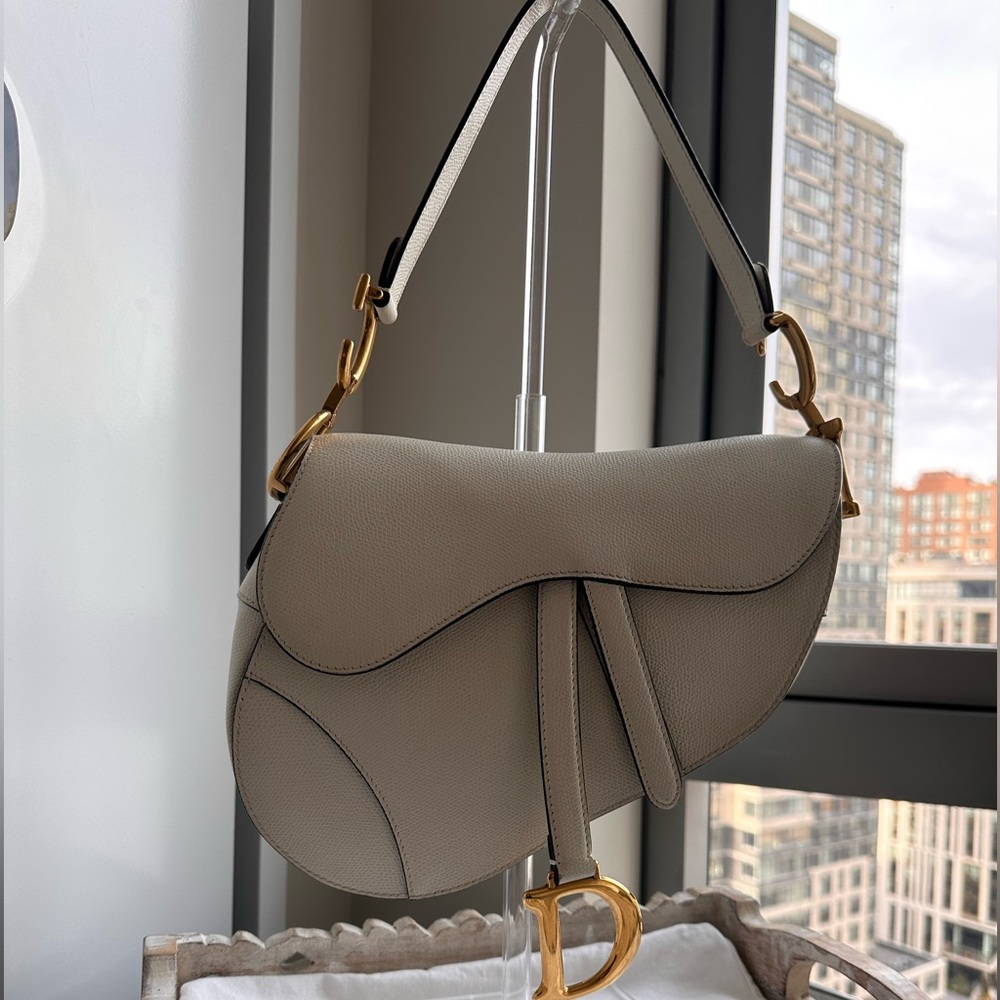Dior Medium White Grained Saddle Bag
